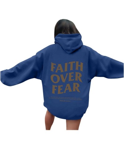 Hoodies For Women Aesthetic Faith Over Fear Bible Verse Letter Print Pullover Tops With Pocket Long Sleeve Drawstring Fall Da...