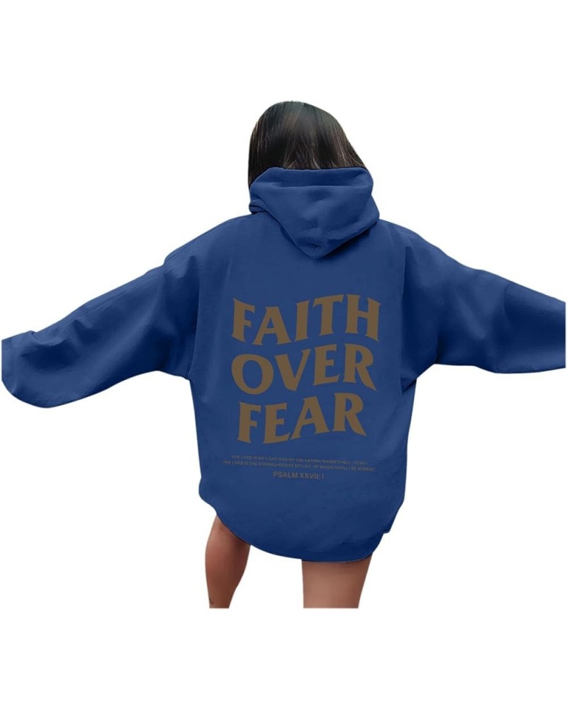 Hoodies For Women Aesthetic Faith Over Fear Bible Verse Letter Print Pullover Tops With Pocket Long Sleeve Drawstring Fall Da...