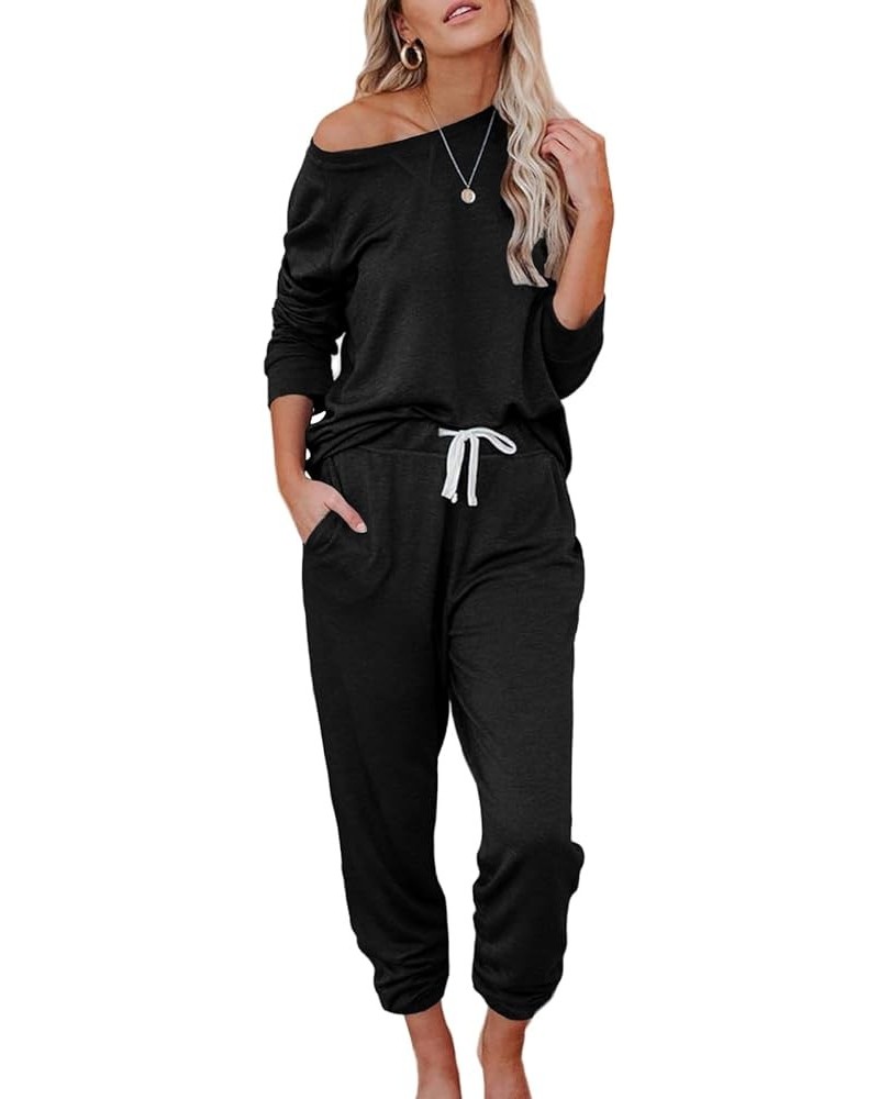 Women's 2 Piece Outfits Lounge Sets Long Sleeve Tops and Jogger Sweatpants Sweats Track Suits Loungewear Pajama Sets Black $2...