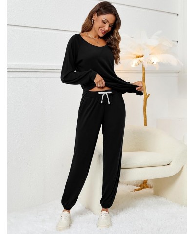 Women's 2 Piece Outfits Lounge Sets Long Sleeve Tops and Jogger Sweatpants Sweats Track Suits Loungewear Pajama Sets Black $2...