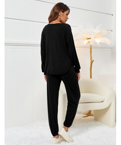 Women's 2 Piece Outfits Lounge Sets Long Sleeve Tops and Jogger Sweatpants Sweats Track Suits Loungewear Pajama Sets Black $2...