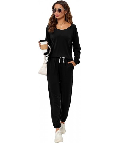 Women's 2 Piece Outfits Lounge Sets Long Sleeve Tops and Jogger Sweatpants Sweats Track Suits Loungewear Pajama Sets Black $2...