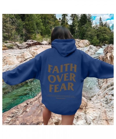 Hoodies For Women Aesthetic Faith Over Fear Bible Verse Letter Print Pullover Tops With Pocket Long Sleeve Drawstring Fall Da...