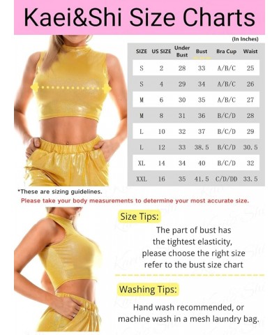 Holographic Crop Top, Sparkly Metallic, Sexy Night Out Outfit Yellow $14.30 Blouses