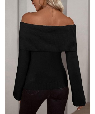 Women's Off Shoulder Long Sleeve Sweater Casual Ribbed Knit Pullover Top Black $25.19 Sweaters