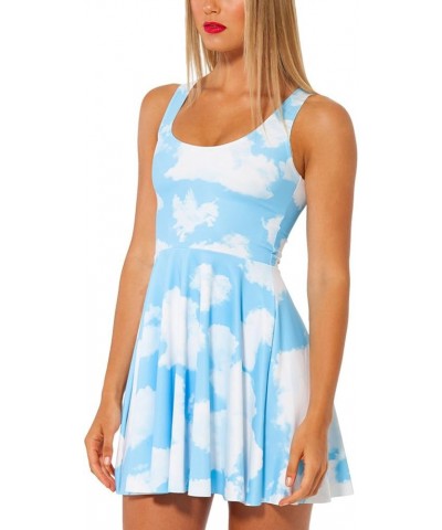 Women's Cartoon Printed Stretchy Sleeveless Pleated Fit and Flare Skater Dress I-sky Blue $12.65 Dresses