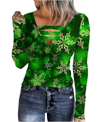 Womens Tops Ribbed Knit Shirts Criss Cross Neck Dressy Casual Flower Print Plus Size Tunics S334-dark Green $10.59 Tops