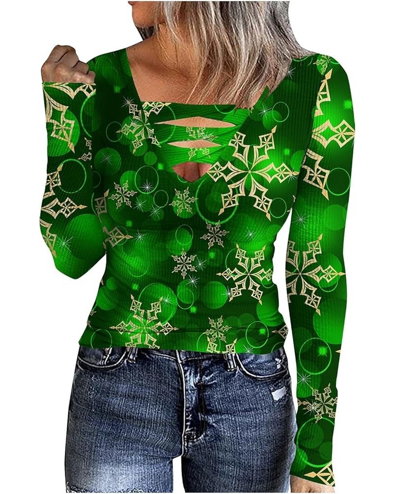 Womens Tops Ribbed Knit Shirts Criss Cross Neck Dressy Casual Flower Print Plus Size Tunics S334-dark Green $10.59 Tops