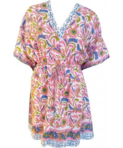 Cotton Hand Block Print Swimsuit Cover-up Beach Caftan Women's Print Pink $14.75 Swimsuits