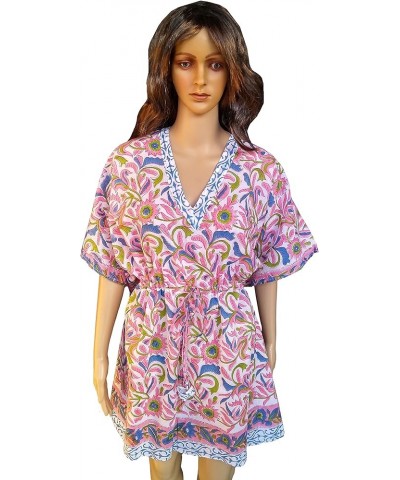 Cotton Hand Block Print Swimsuit Cover-up Beach Caftan Women's Print Pink $14.75 Swimsuits