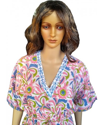 Cotton Hand Block Print Swimsuit Cover-up Beach Caftan Women's Print Pink $14.75 Swimsuits