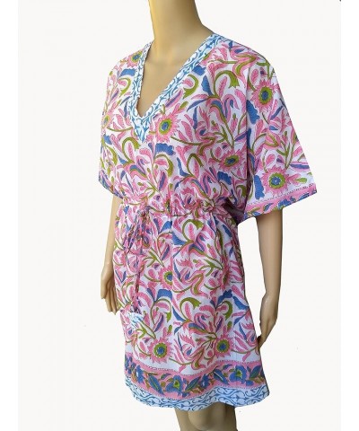 Cotton Hand Block Print Swimsuit Cover-up Beach Caftan Women's Print Pink $14.75 Swimsuits