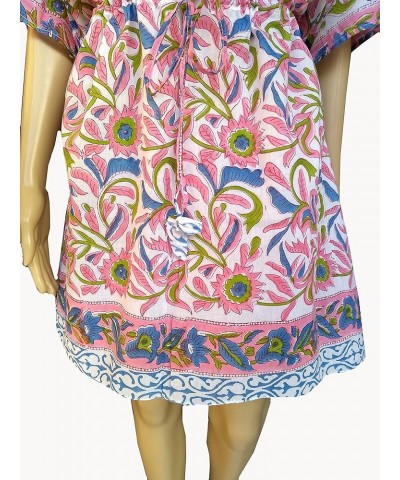 Cotton Hand Block Print Swimsuit Cover-up Beach Caftan Women's Print Pink $14.75 Swimsuits