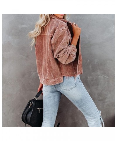 Women's Casual Frayed Raw Hem Button Down Oversized Corduroy Shacket Crop Jacket Khaki $23.39 Jackets