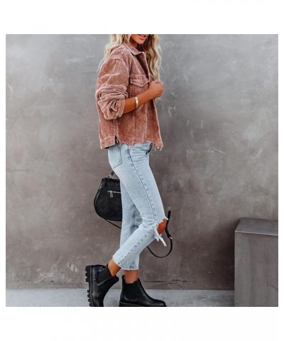 Women's Casual Frayed Raw Hem Button Down Oversized Corduroy Shacket Crop Jacket Khaki $23.39 Jackets