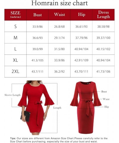 Womens Elegant 3/4 Bell Sleeve Church Dress Cocktail Formal Bodycon Dress for Women Red $22.13 Dresses