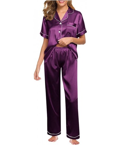 Comfy Pajamas for Women Set Nightgowns Pajama Sets for Women Shorts And Tank Top Night Gowns for Women Long Sleeve A-purple $...