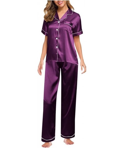 Comfy Pajamas for Women Set Nightgowns Pajama Sets for Women Shorts And Tank Top Night Gowns for Women Long Sleeve A-purple $...