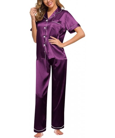 Comfy Pajamas for Women Set Nightgowns Pajama Sets for Women Shorts And Tank Top Night Gowns for Women Long Sleeve A-purple $...