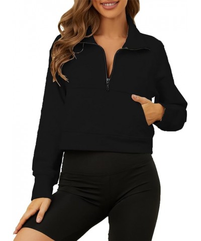 Half Zip Women Sweatshirts Pullover Hoodies with Long Sleeve Crop Top Fashion Crop Tops Fashion Trendy Sweaters Black $17.67 ...