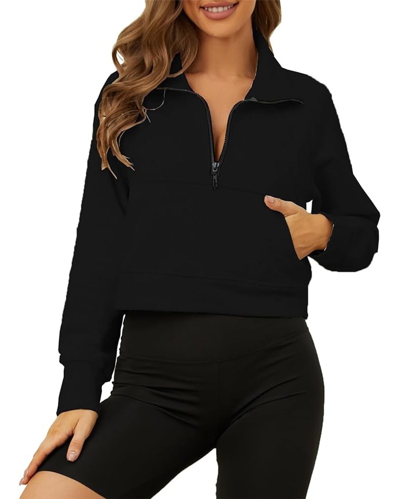 Half Zip Women Sweatshirts Pullover Hoodies with Long Sleeve Crop Top Fashion Crop Tops Fashion Trendy Sweaters Black $17.67 ...