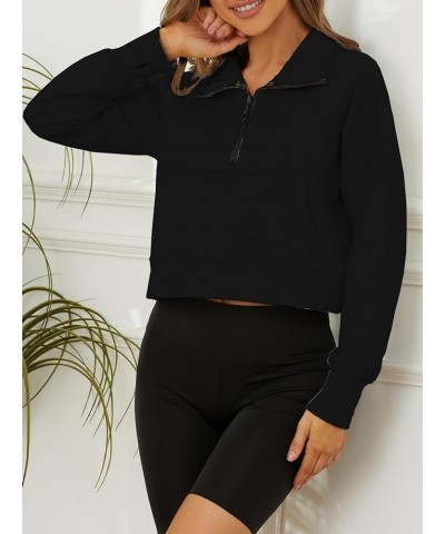 Half Zip Women Sweatshirts Pullover Hoodies with Long Sleeve Crop Top Fashion Crop Tops Fashion Trendy Sweaters Black $17.67 ...