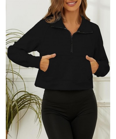 Half Zip Women Sweatshirts Pullover Hoodies with Long Sleeve Crop Top Fashion Crop Tops Fashion Trendy Sweaters Black $17.67 ...