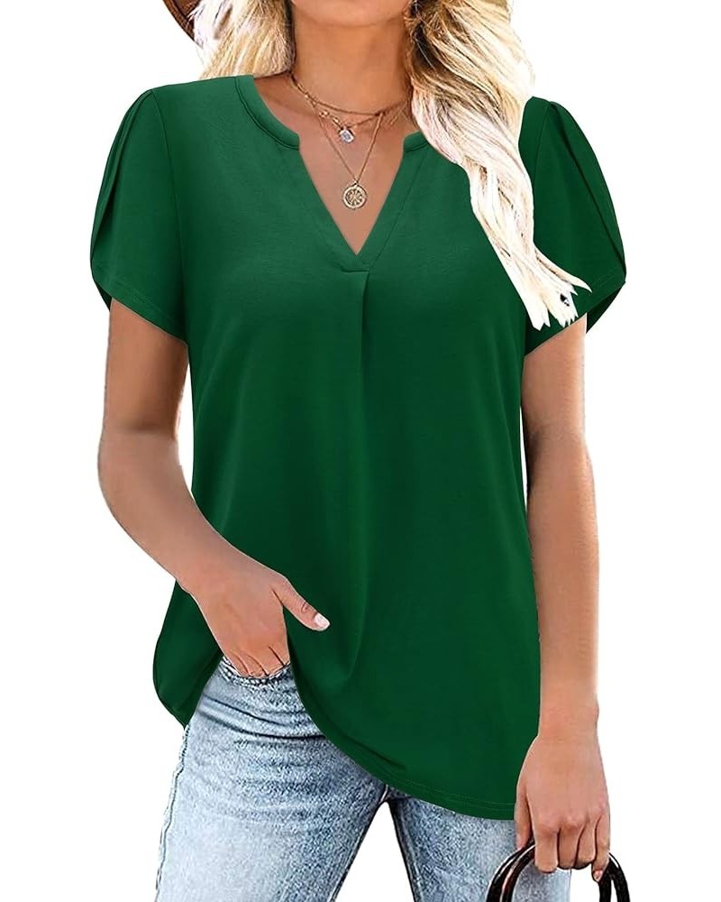 Women Summer Casual Short Sleeve T-Shirts V Neck Tops Short Sleeve Loose Fit Tunic Blouses Green $11.76 Tops