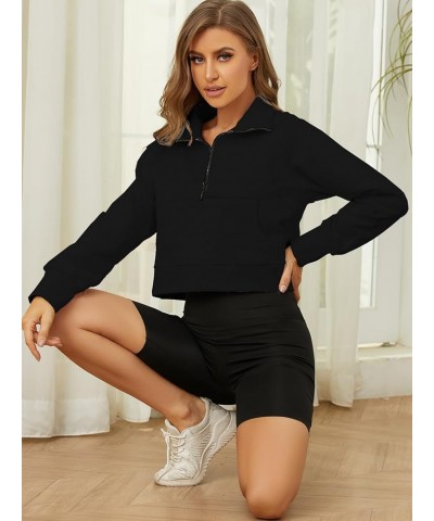 Half Zip Women Sweatshirts Pullover Hoodies with Long Sleeve Crop Top Fashion Crop Tops Fashion Trendy Sweaters Black $17.67 ...