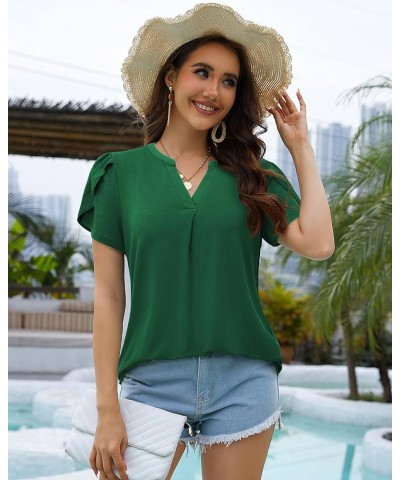 Women Summer Casual Short Sleeve T-Shirts V Neck Tops Short Sleeve Loose Fit Tunic Blouses Green $11.76 Tops