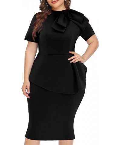 Plus Size Dress for Curvy Women Semi Formal Cocktail Party Midi Dress Bodycon Short Sleeve Bow Ruffle Pencil Dresses 5427-2 B...