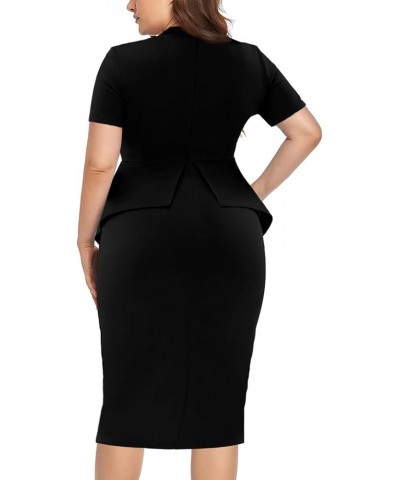 Plus Size Dress for Curvy Women Semi Formal Cocktail Party Midi Dress Bodycon Short Sleeve Bow Ruffle Pencil Dresses 5427-2 B...