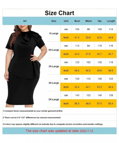 Plus Size Dress for Curvy Women Semi Formal Cocktail Party Midi Dress Bodycon Short Sleeve Bow Ruffle Pencil Dresses 5427-2 B...