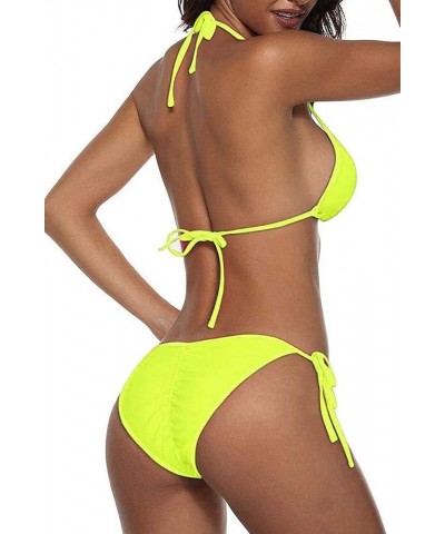 Women Two Piece Swimsuit Sexy Swimwear Halter String Triangle Bikini Sets Lemon $15.89 Swimsuits