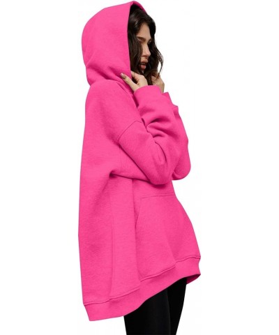 Womens Oversized Hoodies 2023 Solid Color Long Sleeve Drawstring Mid-Length Pullover Trendy Casual Sweatshirts With Pockets H...