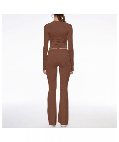 Women's 2 Piece Lounge Sets,Lounge Sets For Women Fold-over Pants Set Long Sleeve Cropped Top Casual Outfits 07-brown $10.48 ...