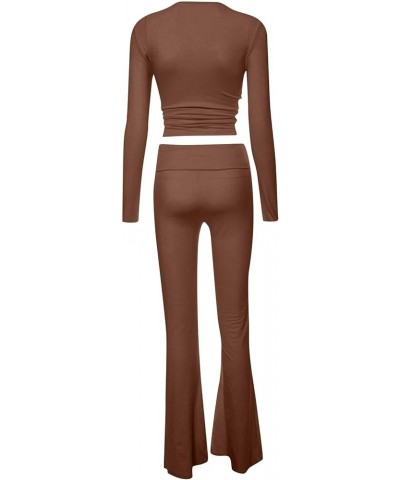 Women's 2 Piece Lounge Sets,Lounge Sets For Women Fold-over Pants Set Long Sleeve Cropped Top Casual Outfits 07-brown $10.48 ...