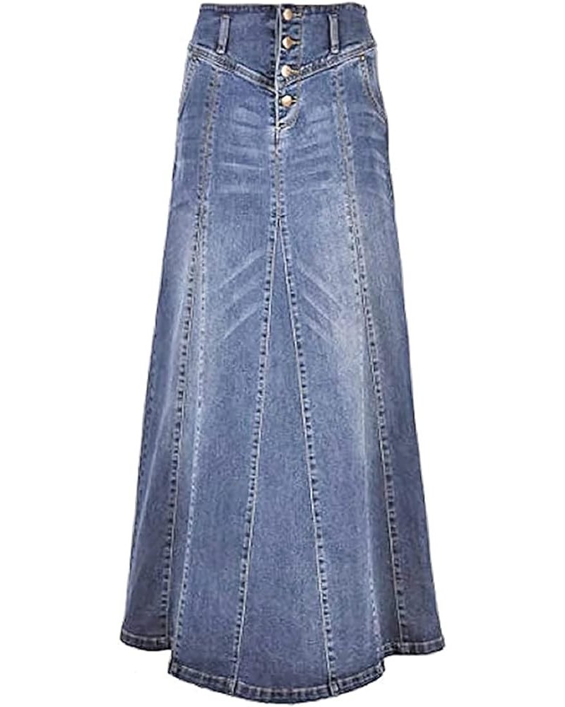 Women's High Rise Distressed Wash Denim Skirt A Line Swing Maxi Long Jean Skirts Light Blue $19.44 Skirts