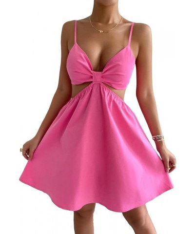 Women's Cut Out Tie Backless Ruched Spaghetti Strap Mini Cami Dress Pink $15.04 Dresses