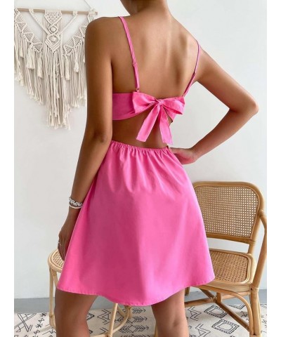 Women's Cut Out Tie Backless Ruched Spaghetti Strap Mini Cami Dress Pink $15.04 Dresses