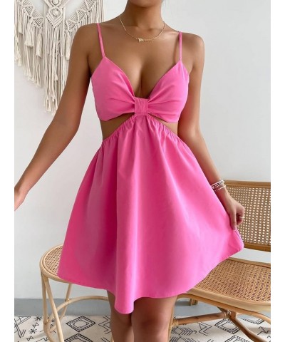 Women's Cut Out Tie Backless Ruched Spaghetti Strap Mini Cami Dress Pink $15.04 Dresses