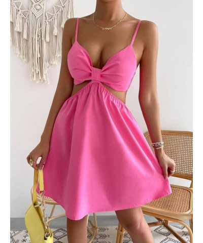 Women's Cut Out Tie Backless Ruched Spaghetti Strap Mini Cami Dress Pink $15.04 Dresses