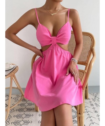 Women's Cut Out Tie Backless Ruched Spaghetti Strap Mini Cami Dress Pink $15.04 Dresses