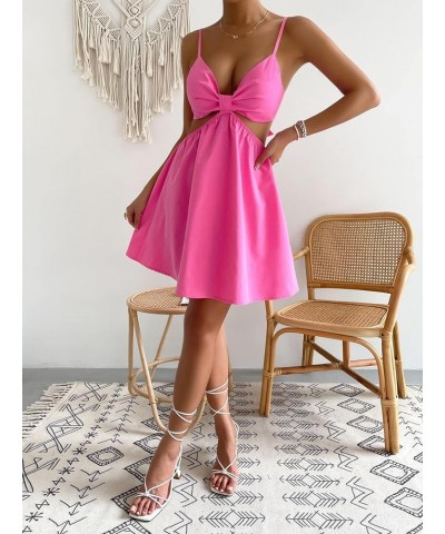 Women's Cut Out Tie Backless Ruched Spaghetti Strap Mini Cami Dress Pink $15.04 Dresses