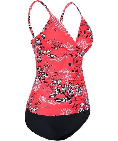 Womens Tankini Swimsuits Two Piece Tummy Control Bathing Suits V Neck Tankini Tops with Bikini Bottoms Swimwear Red Floral $2...