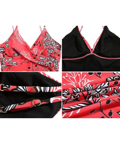 Womens Tankini Swimsuits Two Piece Tummy Control Bathing Suits V Neck Tankini Tops with Bikini Bottoms Swimwear Red Floral $2...