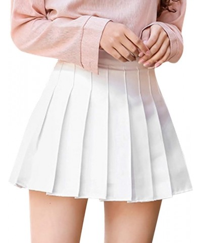 Womens Pleated Mini Plaid Skirt,Girls Uniform Skirts,Ruched Dresses,High Waist Pleated Golf Skirt,Tennis Skirt White $7.27 Sk...