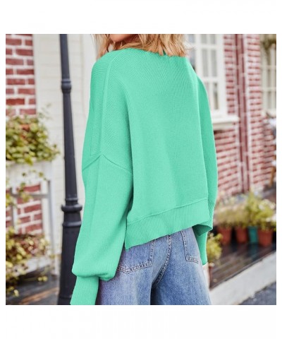 Women Crew Neck Solid Oversized Cropped Sweater Long Sleeve Drop Shoulder Side Slit Knit Crop Pullover Jumper Light Green $16...