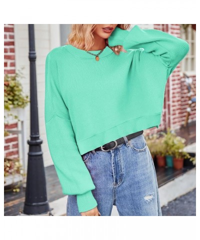 Women Crew Neck Solid Oversized Cropped Sweater Long Sleeve Drop Shoulder Side Slit Knit Crop Pullover Jumper Light Green $16...