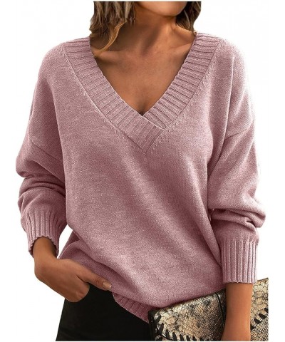 Sweaters for Women Fashion Casual Solid Color Sweater Set Head Round Neck Warm Long-Sleeved Sweater 1-pink $14.85 Sweaters